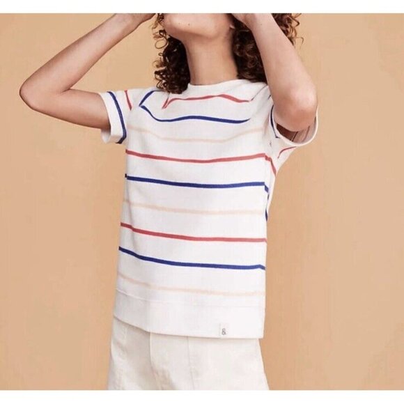 Lou and Grey Top Womens Medium Striped Terry Short Sleeve Sweatshirt Classic - Picture 1 of 8